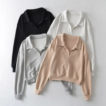autumn & winter new 4 colors slight stretch turndown collar long sleeve stylish casual loose sweatshirt