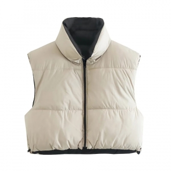 winter new contrast color non-stretch high-neck zip-up two-side-wear stylish warm all-match puffer vest