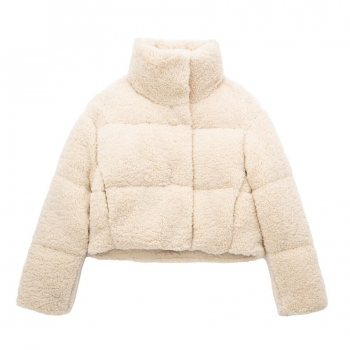 xs-l non-stretch loose teddy fleece pocket zip-up casual warm jacket