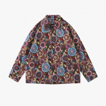 plus size inelastic lapel high street fashion floral jacket(size run big)