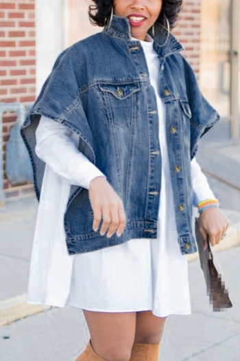 plus size non-stretch loose single breasted pocket casual denim jacket