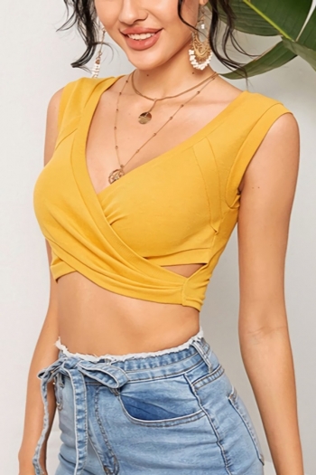 summer new stylish 8 colors solid stretch hollow v-neck sleeveless knitted slim sexy crop vest