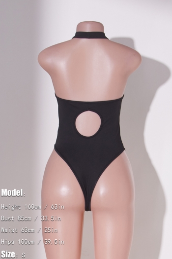 Sexy see through mesh stretch hollow halter-neck backless slim bodysuit