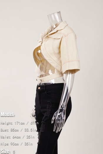 Exquisite non-stretch tatting hollow metallic ring linked crop jacket
