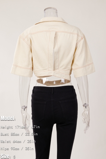 Exquisite non-stretch tatting hollow metallic ring linked crop jacket