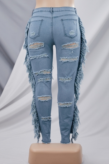 XL-5XL autumn new two colors micro-elastic holes tassels pockets stylish grunge style jeans
