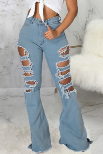 plus size autumn grunge style solid color stretch new stylish personality ripped jeans