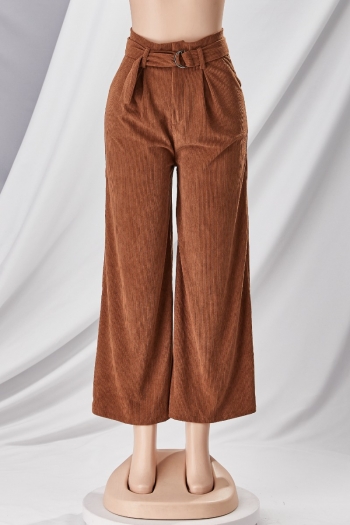 made by girlmerry xs-l casual corduroy non-stretch belted high waist pants