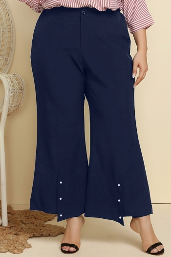 xl-4xl plus size autumn new stylish solid color button inelastic high-waist with pocket casual pants