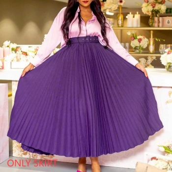 s-3xl plus size spring & summer new 4 colors non stretch adjustable buckle pleated stylish classic maxi skirt (with belt)