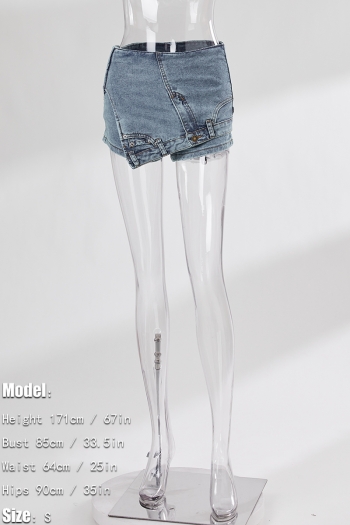 stylish non-stretch high waist zip-up irregular hem denim shorts(size run small)