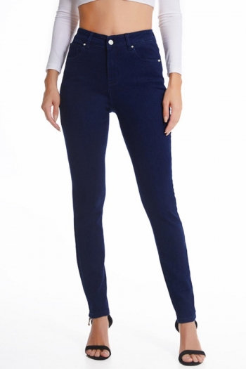 xs-5xl plus size slight stretch denim solid color zip-up slim stylish jeans