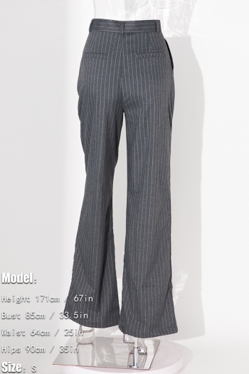 Stylish casual xs-l stripe button pocket high waist trousers