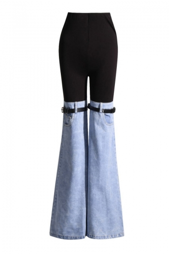 casual slight stretch colorblock high quality flared jeans(size run small)
