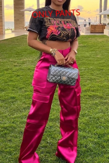 casual plus size slight stretch solid color high-waist cargo pants