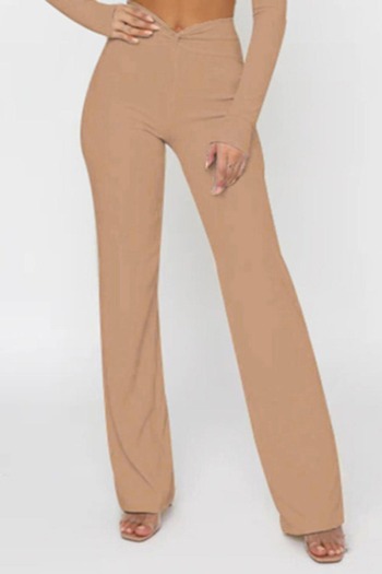 stylish solid color stretch ribbed knit kink high waist pants
