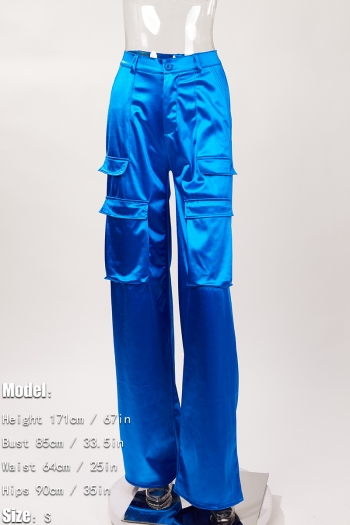 Casual plus-size slight stretch pocket loose zip-up pants