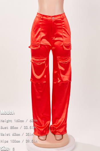 Casual plus-size slight stretch pocket loose zip-up pants