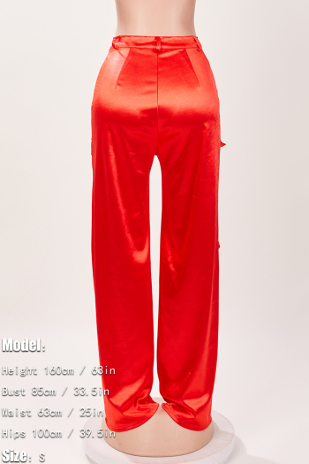 Casual plus-size slight stretch pocket loose zip-up pants