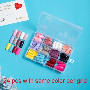 two hundred and eighty eight pcs 12 colors medium rectangular fake nails x3 boxes(contain 36 pcs tapes)