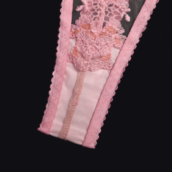 New style flower embroidered lace see through sexy garter three-piece set lingerie (with steel ring)