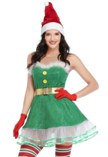 christmas fluffy stitching sexy cutout babydoll(with a pair of gloves & hat & belt,no stockings)