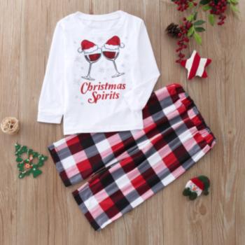 kid's christmas style plus size family parent-child outfit letter lattice printing stretch minimalist home two-piece set