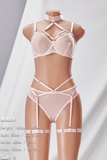 Sexy lingerie new 2 colors sling mesh garter design sexy three-piece set(with underwire & neck ring & leg ring)