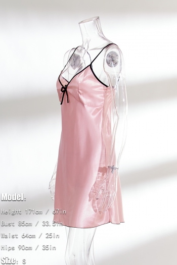 New 2 colors sling satin fashion sexy dainty bow decor mini ice silk nightdress