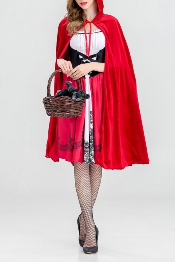 s-3xl plus size halloween new floral & star fixed printing dress cosplay little red riding hood performance game costumes(with cloak & without flower basket）