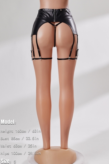 Sexy lingerie new high-waist inelastic pu eyelet lace-up garter design sexy two-piece sets (with g-string & leg ring)