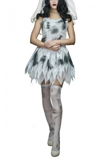new halloween mesh cosplay ghost bride costume(with rose mesh hair hoop, no socks)