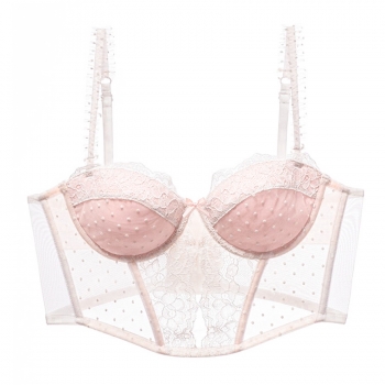 slight stretch mesh lace boned flocking polka dots bra (with underwire)