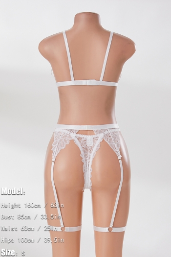Lace solid hollow garter design three piece set lingerie