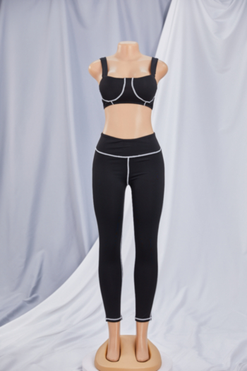 New style solid color sling tight fitness sports yoga wear two piece set