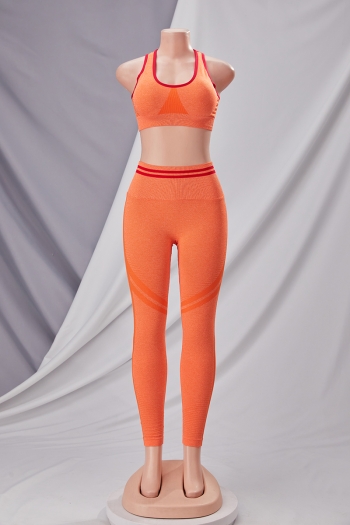 Spring & summer new eight colors orange stretch padded vest with high waist pants yoga fitness two-piece set