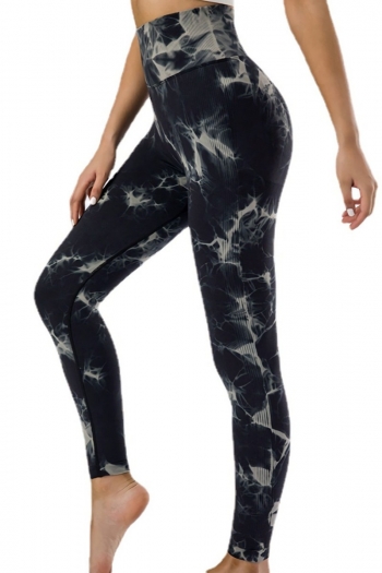 spring & summer new 6 colors tie-dye batch printing stretch high waist hip lift fitness sports pants