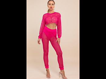 Plus size sexy hot style stretch 3 colors solid color see through grid lined two-piece set