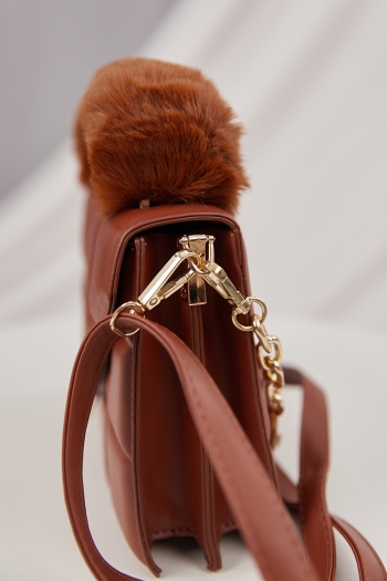 PU seven colored metal chain magnetic button ajustable crossbody furry handbag