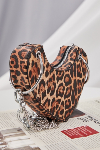 Three color metal chain PU leopard batch printing zip-up crossbody handbag