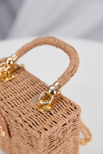 Fashion new beach solid color metal chain lock button straw handbag 19cm(l)* 8.5cm(w)* 14cm(h)