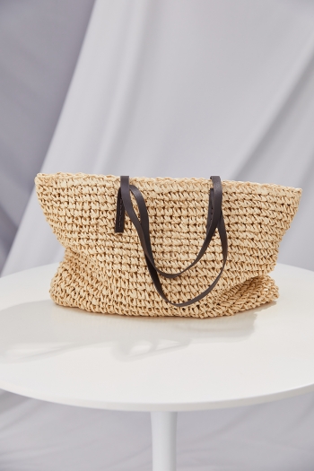 Fashion new solid color retro beach weave zip-up high-capacity straw handbag 45cm(l)* 7cm(w)* 38cm(h)