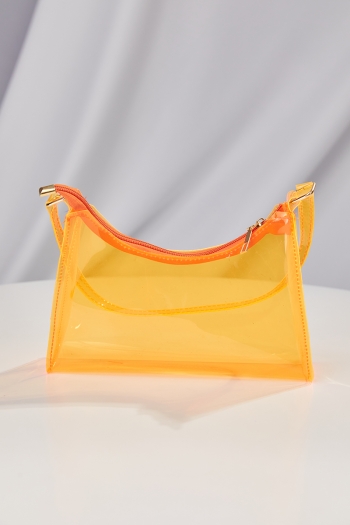 Fashion new 6 colors orange solid color summer jelly bag transparent zip-up one shoulder handbag 24.5cm(l)* 6cm(w)* 17cm(h)