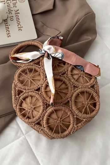 Stylish new random scarf solid color beach straw wheel pattern zip-up handbag 22cm(l)* 7cm(w)* 21cm(h)