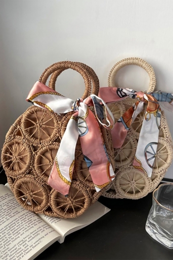 Stylish new random scarf solid color beach straw wheel pattern zip-up handbag 22cm(l)* 7cm(w)* 21cm(h)