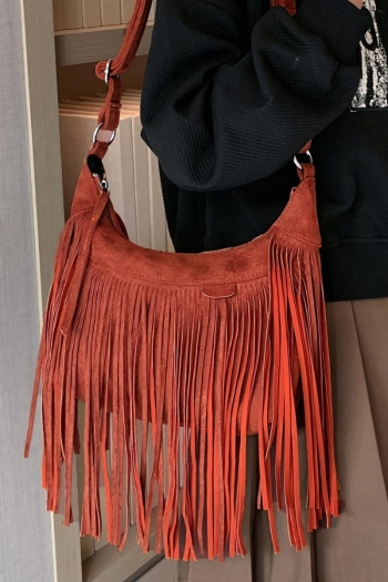 stylish new four colors suede tassels decor zip-up adjustable shoulder bag 30cm(l)* 7cm(w)* 25cm(h)