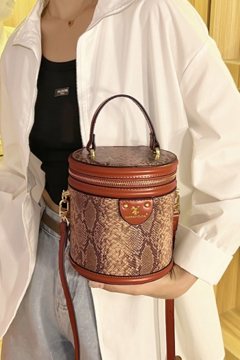 stylish 4 colors snakeskin pattern pu cylinder shape zip-up crossbody handbag