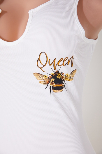 Plus size sexy slight stretch bee printing sleeveless mini dress