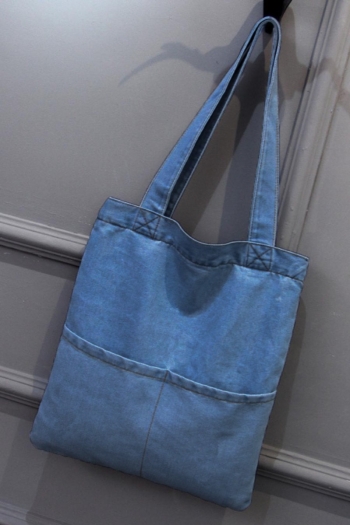 stylish new denim solid color zip-up high-capacity shoulder bag