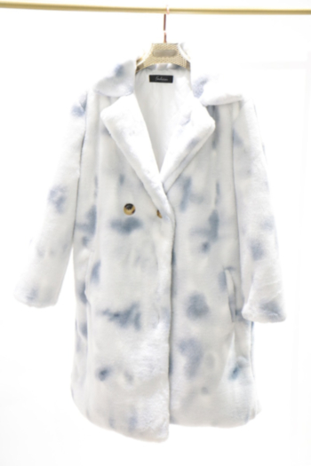 winter plus size new fashion artificial fur batch printing casual long jacket (with belt)